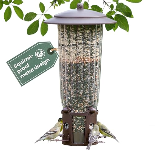 Perky-Pet Squirrels-Be-Gone Max 334-1SR große Wildvogel-Futterstation mit flexiblen Abgabestellen, eichhörnchensichere Vogelfutterstation mit gewichtsaktivierten Sitzstangen, Fassungsvermögen ca. 1,8