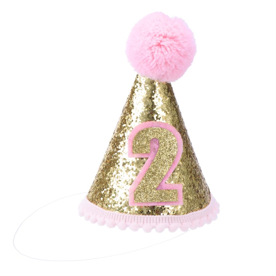 Glitter Sparkle 2nd Birthday Cone Hat with Adjustable Headband for Kids Party Supplies, Pink Party Hat, Eva and Cloth Material, 3.5 X 3.5 X 5.1 Inches