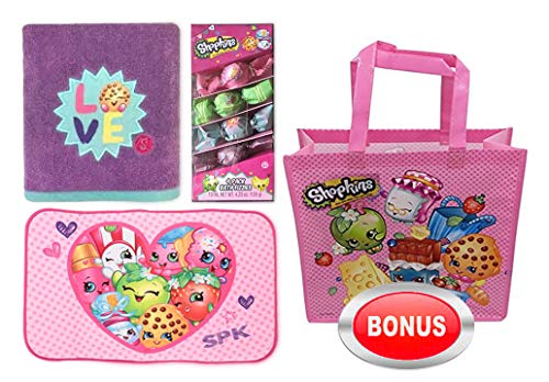 Shopkins Bath and Body Gift Set - 1 Form Rug, 1 Bath Towel, 1 Pack of Bath Fizzies
