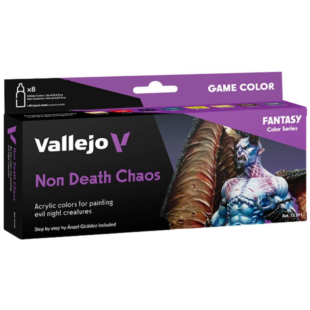 Vallejo Game Color Set - Non Dead Choas,Black/Purple/Red/Silver/White/Yellow,17 ml (Pack of 8)
