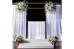 White Curtains Backdrop for Wedding Parties, 1 Panel Wrinkle Free Satin Photo Backdrop Drapes, Shimmer Back Drop Cloth for Bi
