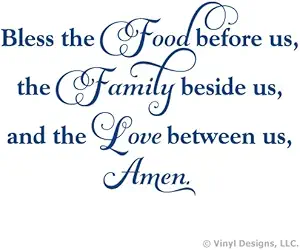 Bless The Food Before Us, Family Love Quote Vinyl Wall Decal Sticker Art, Home Decor, Blue