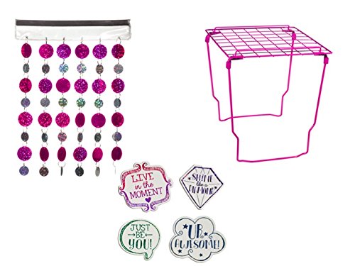 School Locker Decor/ Accessories Set - Locker Shelf, Magnetic Locker Curtain & Stylish Magnets