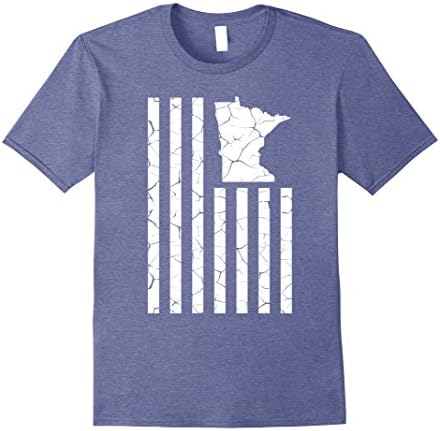 Mens Minnesota Cracked American Flag T-Shirt State Pride Tee Medium Heather Blue