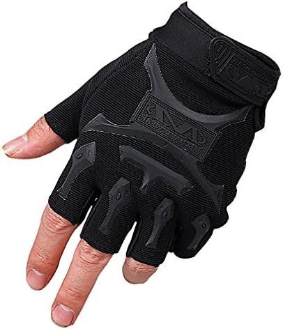 LAZERE Men Nylon Viscose Plastic Non Slip Shock Proof Fingerless Army Gloves, Black