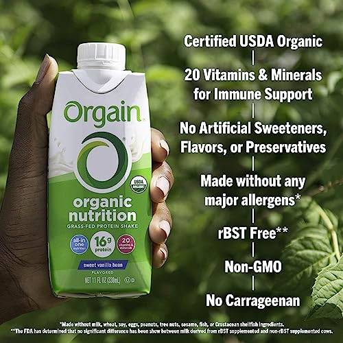 Orgain Organic Nutritional Protein Shake, Vanilla Bean 16g Grass Fed