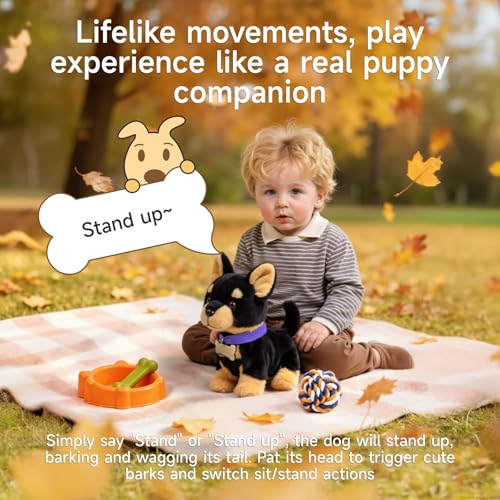 TUMAMA Electric Voice-Activated Control Toy Dog, Interactive Walking Barking Puppy Toy, Soft Fluffy Stuffed Dog, Perfect Festival Birthday Gift for Kids