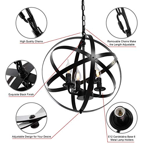 Lika 4-Light Plug in Chandeliers 15.7" Farmhouse Rustic Industrial Pendant Hanging Lights with Metal Shade Black Chandelier for Dining Room, Kitchen, Foyer