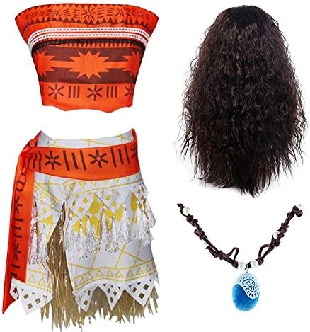 Bylulis Princess Moana Outfit Costume Dress up Necklace Wig Girls Women