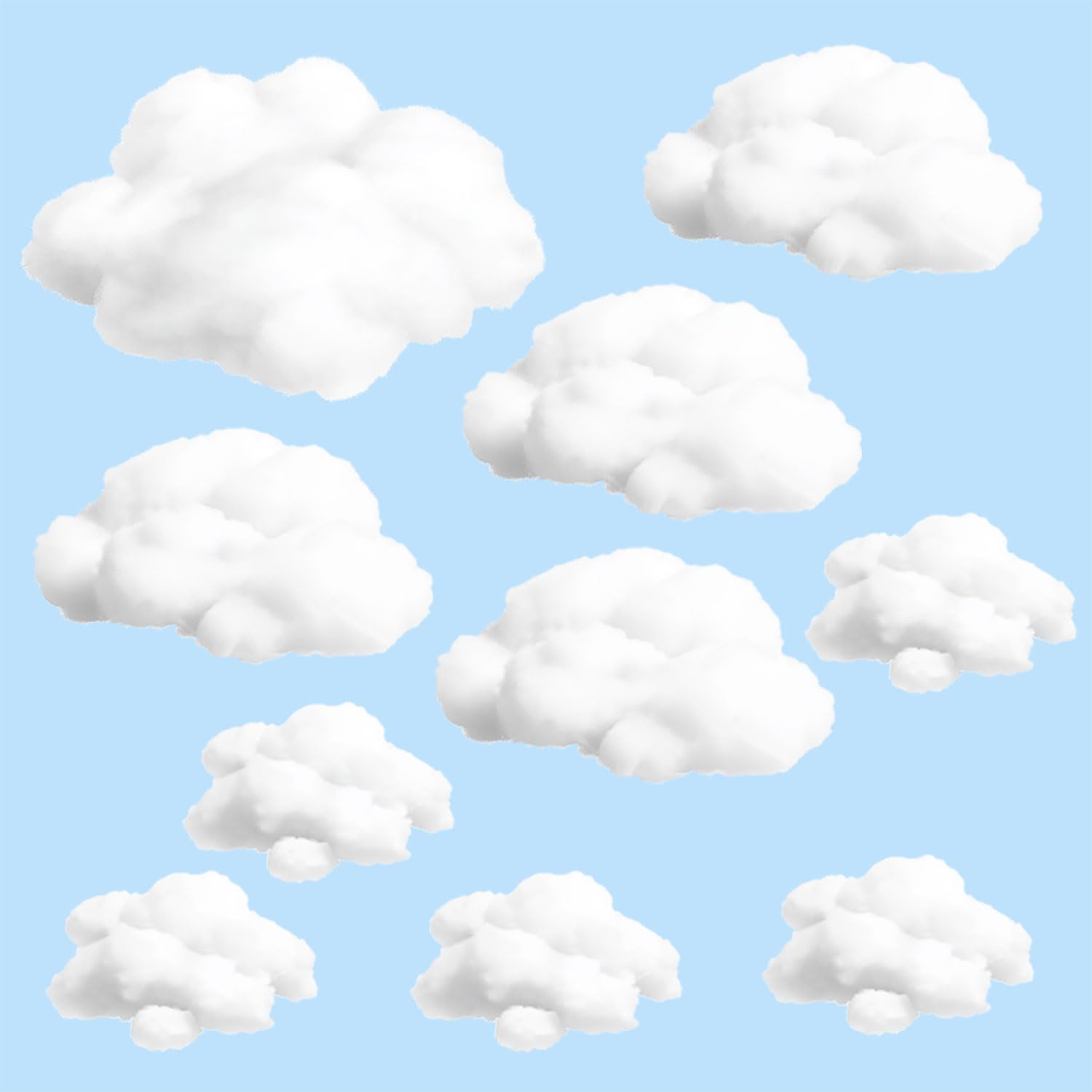 Photo 1 of 10pcs Clouds Decorations for Ceiling Hanging Ornaments, Cotton Simulation Hanging Cloud Decoration, 3D Artificial Clouds Cotton for Wedding Stage Show Party Decor (5*Small and 4*Medium 1*Bigsize)