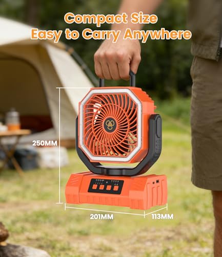 Portable Camping Fan with LED Light USB Rechargeable Fan 20000mAh - Battery Operated Silent Fan for Tent Travel Office Car - Mini Portable Fan with Hook and Base