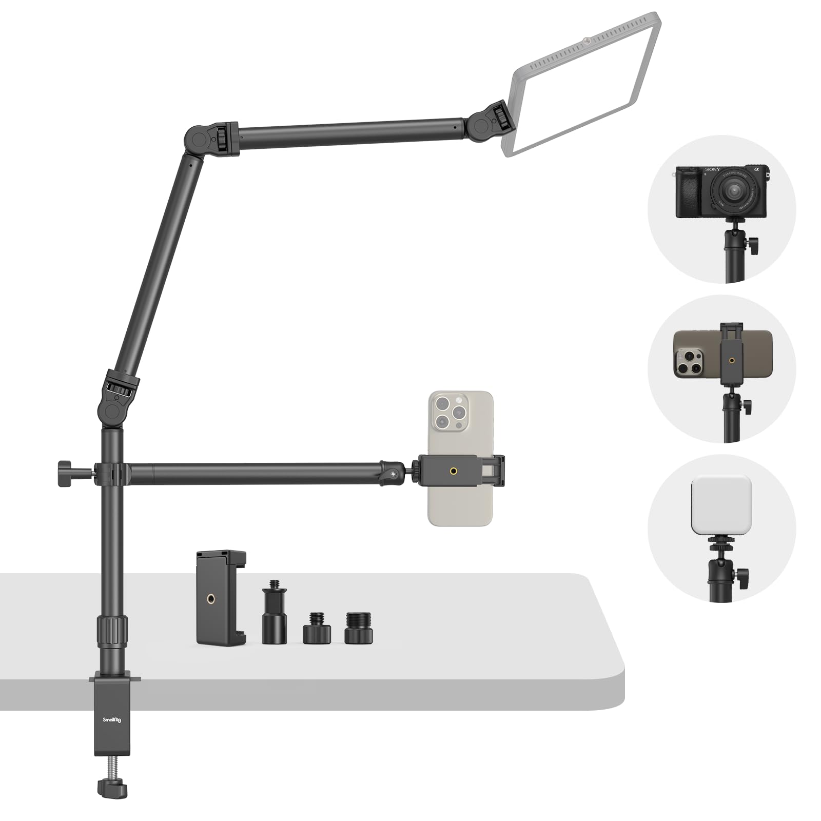 SMALLRIG Desk Mount with Detachable Arm and 360° Ball Head, Universal Table Stand for Light/Phone/Small Camera - 4456