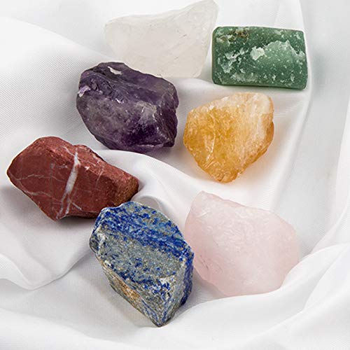 Chakra Stones,Natural Reiki Healing Crystal Chakra Stone Set Includes 7 Engraved Chakras,7 Chakra Raw Stones,Used for Yoga, Meditation, Zen, Aura Cleansing,Chakra Balance (7pcs-7pcs Raw Stones)