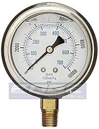 Relleno de líquido 0 10,000 PSI inferior montaje lateral, aire manómetro con 2.5" Face