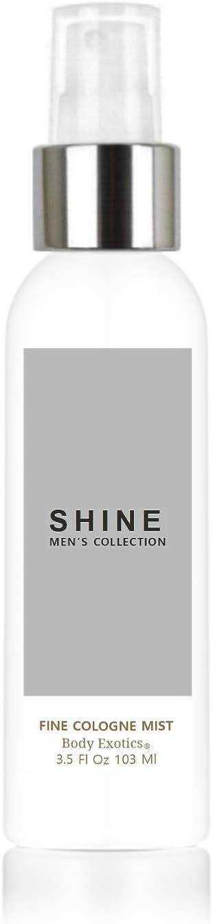 Shine Men's Collection Fragrance Cologne Mist by Body Exotics 3.5 Fl Oz 103 Ml - a Sophisticated Black Tie Blend of Black Peppercorn and Leather, Warm Woods, Patchouli, Musk and Citrus
