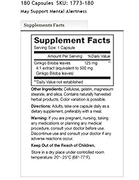 Mason Vitamins Ginkgo Biloba 500 mg 180 cápsulas de gelatina por botella, paquete de 3...