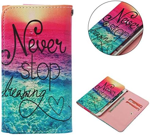 Universal Cell Phone Flip Case Compatible Vodafone Smart V8 VFD 710 5.5" and More, Tenplus PU Leather Skin Protective Folio Case Cover Wallet Clutch Bag with Card Slots (Never Stop Dreaming)