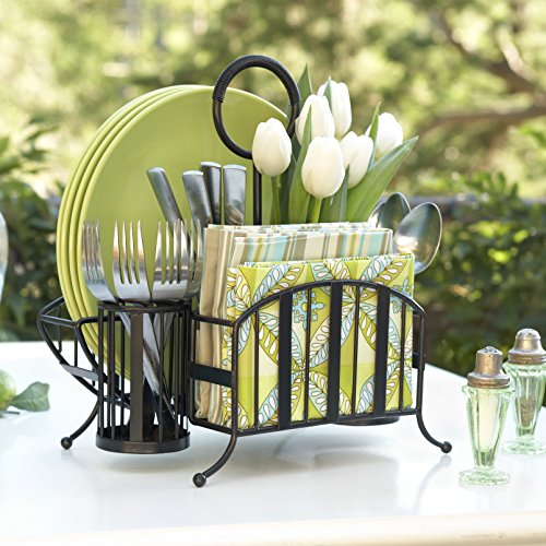 Mesa Delaware Collection Flatware Organizer and Picnic Caddy Carry All, Antique Black