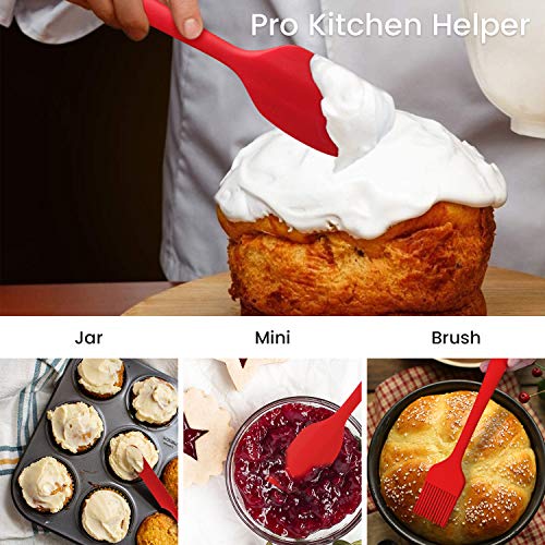 Silicone Spatula Set, Heat Resistant Kitchen Spatulas for Non-Stick Cooking and Baking, Seamless One Piece Design, Flexible Spatula, Dishwasher Safe, Rubber Spatula Set of 5 (Red)