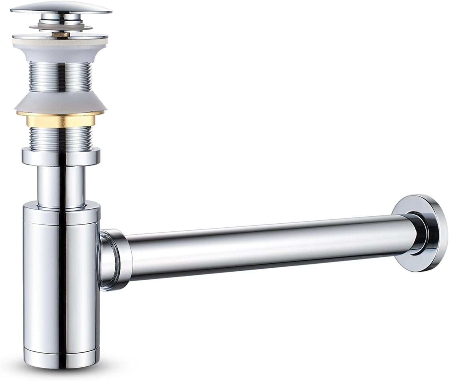 Brass Bottle Trap Set No Overflow Plug Drain, KEOKBON Basin Waste Adjustable P Trap Waste Plumbingfor Bathroom Sink Basin Vessel with Pop-up Valve Drain,Chrome