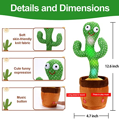 ISTATSO Talking Cactus Toy, Dancing Cactus Mimicking Toy 6-12 Months Singing Cactus Baby Toy Repeats What You Say with 120 English Songs Electronic Light Up Sensory Toys for Toddlers