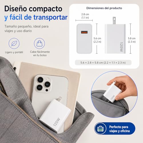 Rantuia Cargador 120W para Xiaomi con Cable USB C 6A 1M, Carga Rápida Turbo Tipo C Compatible con Xiaomi 15/14/13/12/11 Pro, 14T/13T/12T y Redmi Note K80/K70/K60/K50/13