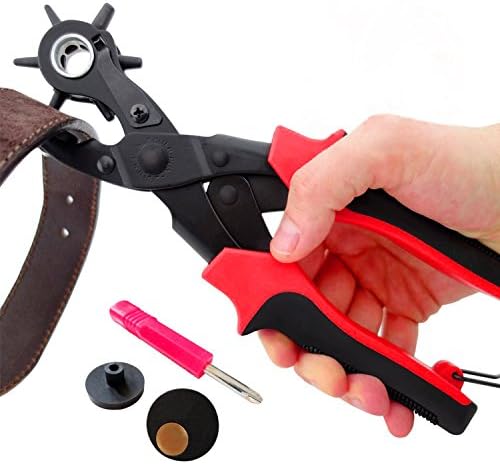 World power 1PCS Manual Hole Punch Pliers Metal Adjustable Rotate Belt, Watch, Rubber Hole Puncher -- Multi Round Hole Sizes