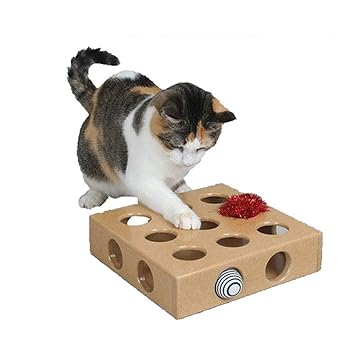 CRD PRODUCTS Cat Toy Pet Peek&Play Toy Box Cats Hide Seek Box Scratching Toy Funny Platform Kitty Puzzle Toys with Balls Pet Product