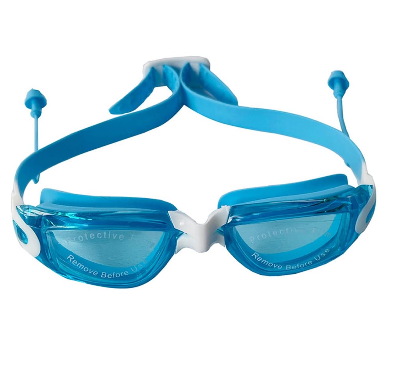 Kids Teens Swimming Goggle - UV Protection Anti Fog Swim Goggles With Attached Ear Plugs - Unisex Boys Girls Goggles - Comfortable Strap & Fit for Kids 6-14 years (Sky Blue)