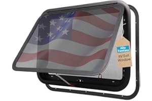 AlloTemlass RV Exit Window, 30" W x 22" H Tinted Emergency Egress Window with Net Screen and Trim Ring, DOT Approved, Easy Install for RVs and Trailers, Fits 1-1/4" to 1-4/5" Wall Thickness