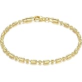 Moonfox 14k Gold Bracelets for Women Chain Chic 14k Gold Love Bracelet Beaded Charm Bracelets for Women with Lobster Clasp 6.5/7/7.5/8/9 in