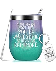 Sometimes You Forget That You are Awesome - Thank You Gifts, Funny Birthday Cup Inspirational Gifts for Women, Men, Coworker, Friends - Vacuum Insulated Tumbler with Keychain Glitter 12oz