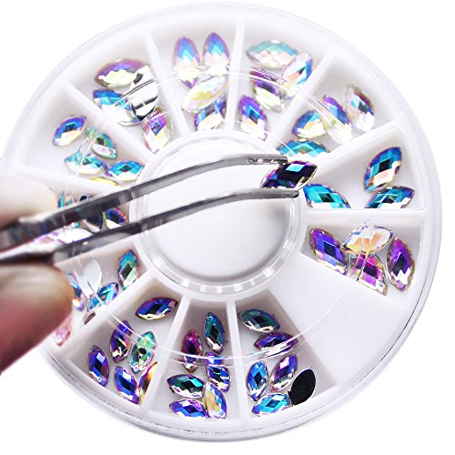 Homgaty Acrylic Nail Art Rhinestones Set, 6 Pack Nail Wheels Colourful Decoration Accessories For Girls, Mixed Size 3D Glitter Nails With Pick Up Pencil and Tweezer