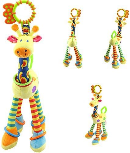 Infant Plush Giraffe Soft Animal Rattle Stroller Toys Gift Set Hanging Teether Developmental Interactive Handbells for Crib, Car Seat and High Chair by Minyn