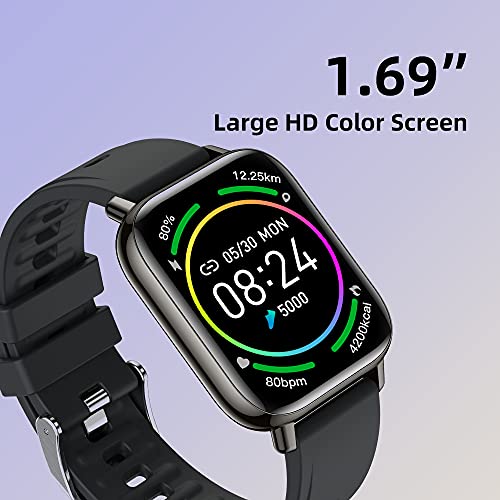 Smart Watch for Men, 1.69\'\' Full Touch Color Screen, Fitness Tracker for Android and iOS, Heart Rate Monitor, Activity Tracker with IP67 Waterproof, Sleep Monitor, Pedometer, 24 Sport Modes, Black.