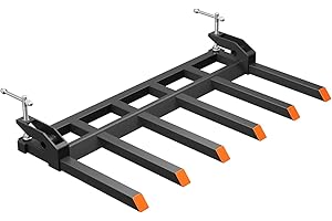 Garvee Clamp on Debris Forks Fit 60" Bucket, 4000 LBS Capacity Heavy Duty 6 Fork Tines Clamp-on Pallet Forks Tractor Bucket Forks for Skid Steer Loader Tractor