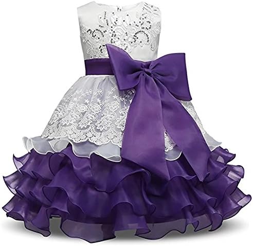 ZaH Baby Girl Dress Christening Baptism Gowns Sequined Formal Dress(Purple,6-7Y)