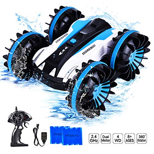 Yuboa Waterproof Remote Control Car Boat,4WD RC Cars 360 Degree Spins and Flip Water Land RC Vehicle 2.4Ghz,Double Sided Stunt Waterproof RC Truck Toy for Boys Kids Xmas Present Blue - Thumbnail 7