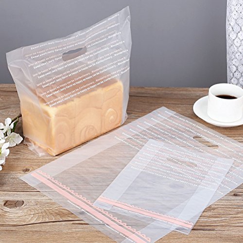 BESTONZON 100pcs Non-Toxic Plastic Bags for Bags Cookie Chocolate Candy Cake Snack Take Out Bags Takeaway Bags- 18x25CM - Thumbnail 2
