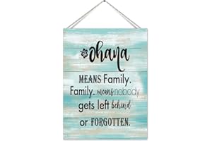 TEARLEET Rustic Wood Signs Farmhouse Ohana Means Family Family Means No One Gets Left Behind Wooden Hanging String Sign Plank Plaque Wall Art Decor Country Front Door Porch Garden Farm Home 8x12Inch/20 * 30cm
