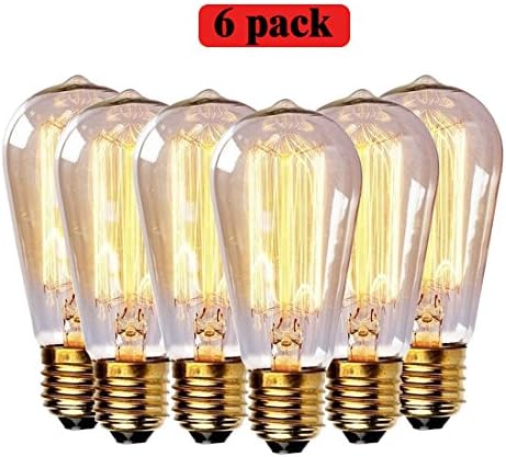 Edison Light Bulb 60 Watt Vintage Light Bulb Edison Bulb Antique Light Bulbs Vintage Edison Bulbs Filament Light Bulbs Vintage Light Bulbs A 110V E26 Base Warm White Clear Pendent Light Bulb Pack of 6