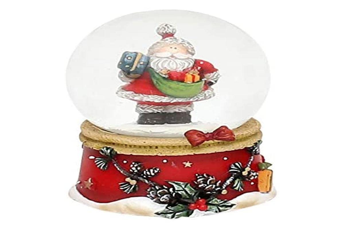 Dekohelden24 501370 Mini Snow Globe with Santa Claus Red Base with Pine Garland Dimensions L/W/H: 4.8 x 4.8 x 6.5 cm Ball Diameter 4.5 cm