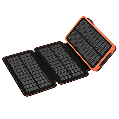 Solar Charger 24000mAh,Solar Power Bank Waterproof Dual USB Output with 3 Solar Panels External Battery Bank with Flashlight for iPhone,Samsung,iPad and Outdoor Camping(Orange) - Thumbnail 7