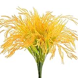 GTIDEA Artificial Golden Wheat Grass 4pcs Fake Shrubs Plants Faux Plastic Bushes Indoor Outdoor Home Office Garden Patio Yard Table Centerpieces Pot Décor