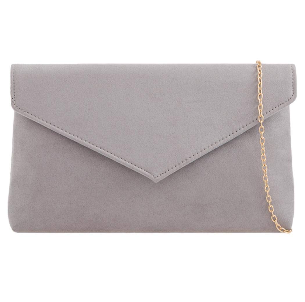 Purple Possum® Clutch Bag Ladies Faux Suede Evening Bag Shoulder Bag Prom Wedding Handbag (Grey)