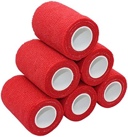 COMOmed Self Adherent Cohesive Bandage Latex 3"x5 Yards First Aid Bandages Stretch Sport Athletic Wrap Vet Tape for Wrist Ankle Sprain and Swelling,Red(6 Rolls)