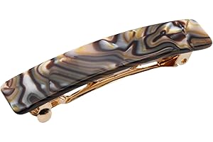 French Amie Small 2 1/4 inch Celluloid Handmade Hair Barrette No Slip Grip Durable Styling Women Hair Accessories Hair Clip for Girls, Made in France(Onyx Silver Grey)