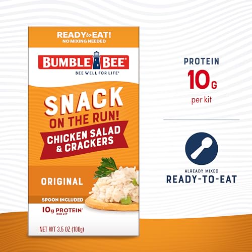 BUMBLE BEE SNACK ON THE RUN CHICKEN SALAD WITH CRACKERS KIT, READY TO EAT, SPOON INCLUDED – SHELF STABLE & CONVENIENT PROTEIN SNACK, 3.5 OUNCE (PACK OF 3)