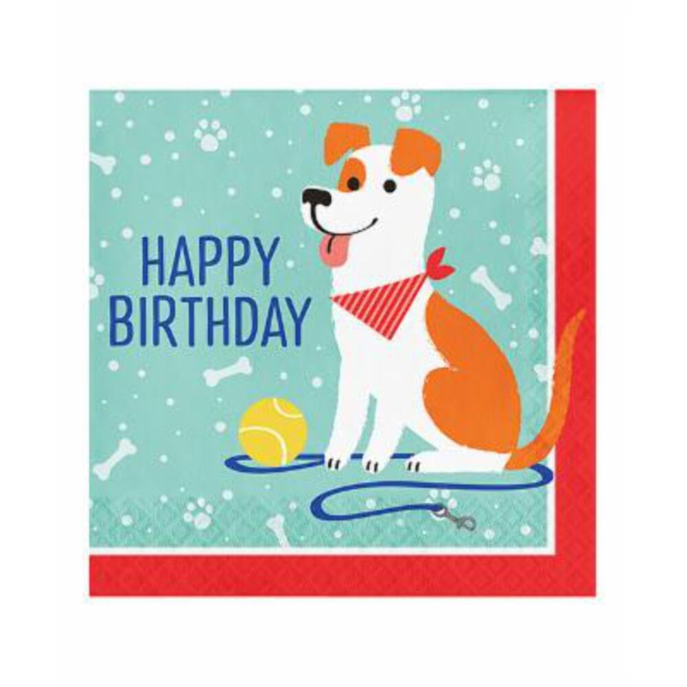 Cute Dogs “Happy Birthday” Lunch Napkins - 16 Pcs