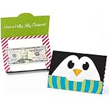 Big Dot of Happiness Holly Jolly Penguin - Holiday and Christmas Money and Gift Card Holders - Set of 8